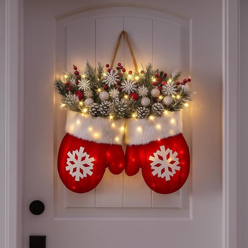 🎄Christmas Early Bird Special Sale 49% OFF🎅Christmas Glove Wreath for Front Door with Artificial Pine Branches✨