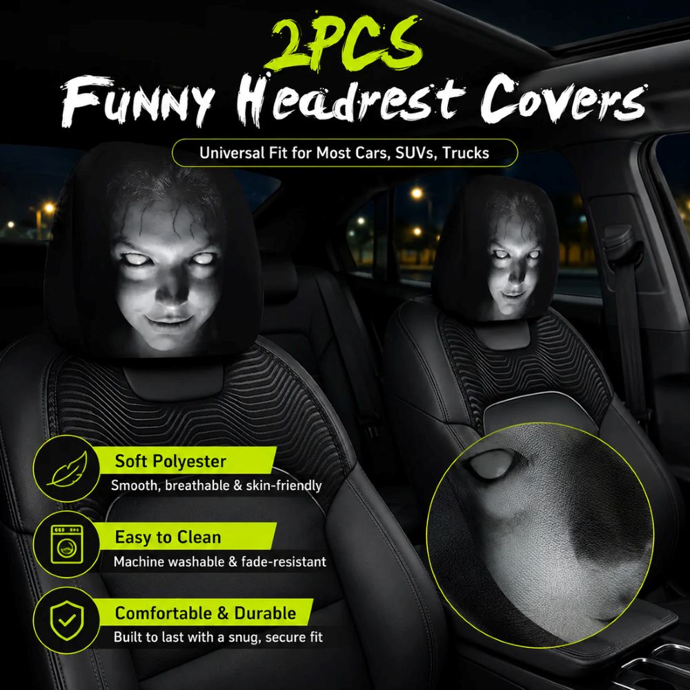 🚗LAST DAY 55% OFF🔥Funny Cartoon Car Headrest Covers – 2PCS Universal Fit