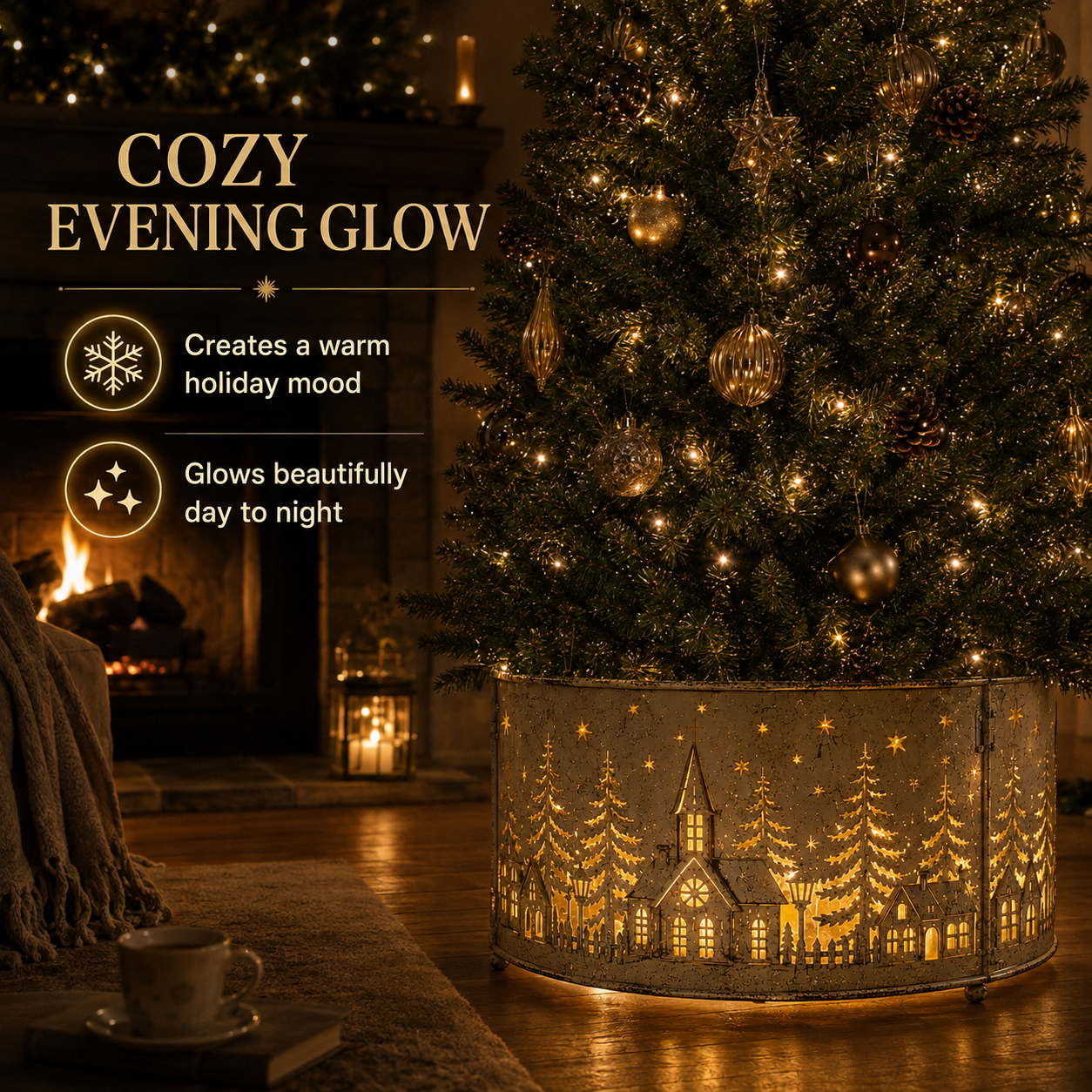 🎄Christmas Early Bird Special Sale 49% OFF🎅Pre-Lit Metal Christmas Tree✨️ Collar with Lighted Village Cutouts