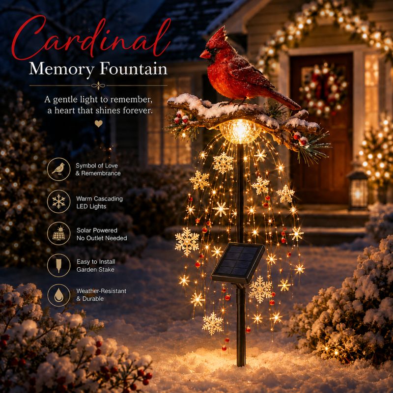 🎄Christmas Early Bird Special Sale 49% OFF🐦Solar Cardinal Memory Fountain – Remembrance Garden Stake Light⛄️
