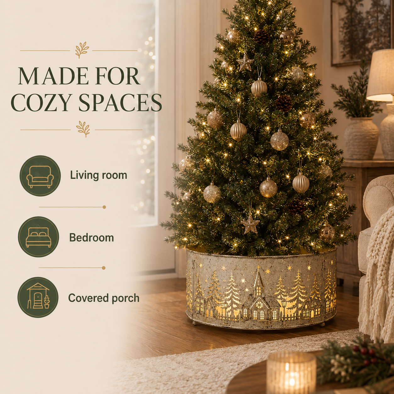 🎄Christmas Early Bird Special Sale 49% OFF🎅Pre-Lit Metal Christmas Tree✨️ Collar with Lighted Village Cutouts
