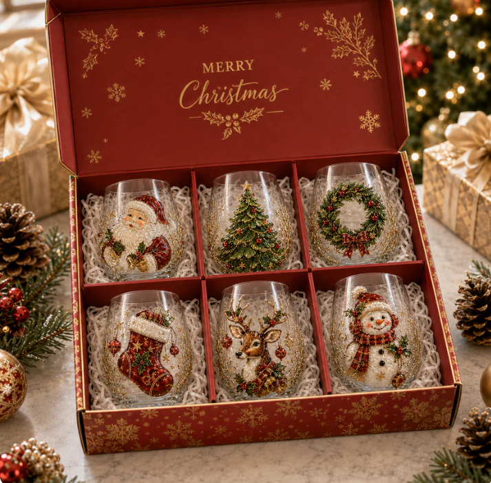 🎄Christmas Early Bird Special Sale 49% OFF✨ 3D Christmas Glass Art Cup | Luxury Raised Holiday Glassware for Drinks, Decor & Christmas Gifts 🎁