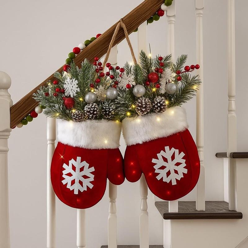 🎄Christmas Early Bird Special Sale 49% OFF🎅Christmas Glove Wreath for Front Door with Artificial Pine Branches✨