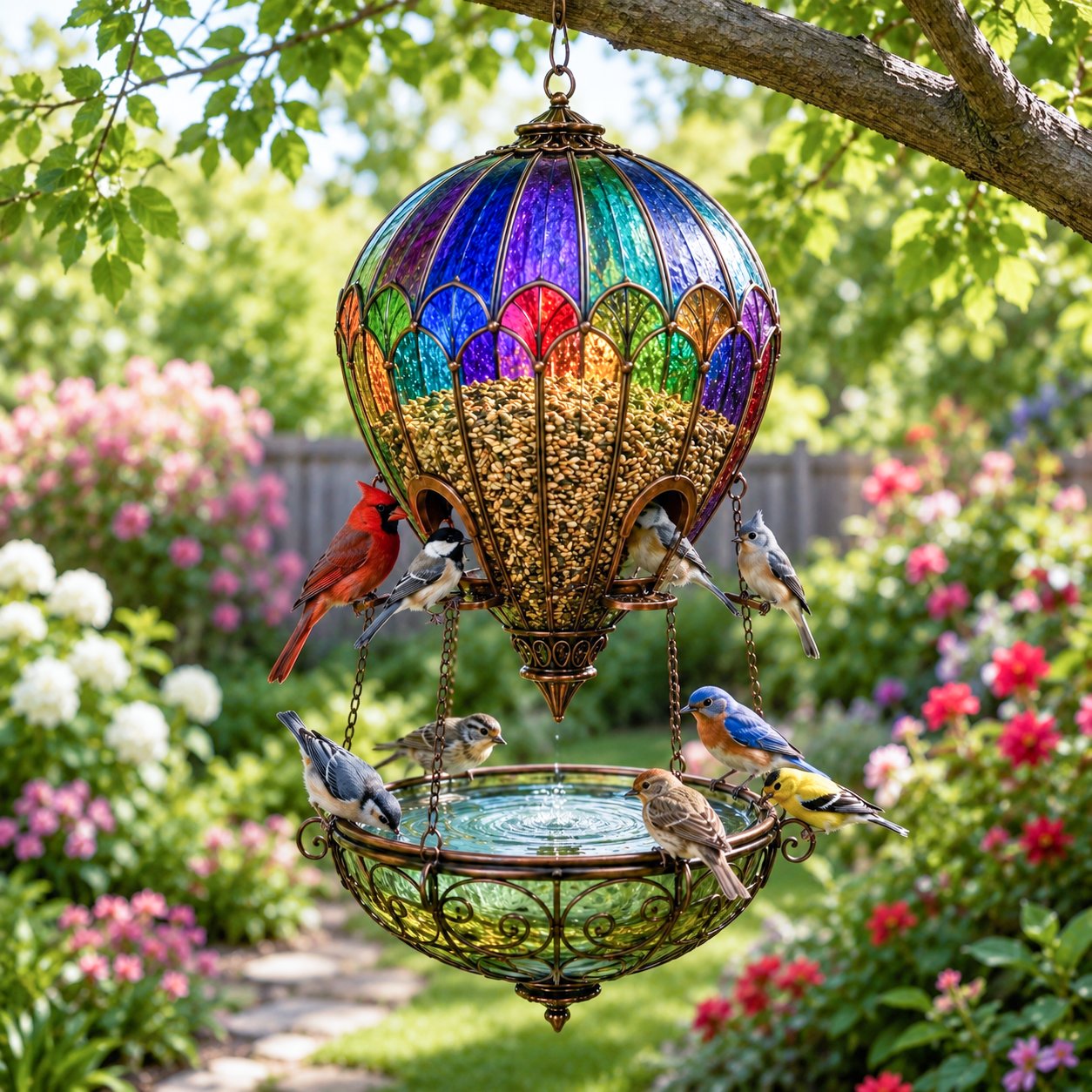 💥Last Day 50% OFF🐦Stained Glass Hot Air Balloon Bird Feeder Fountain—Turn Your Garden Into the Place Birds Choose First!🌈