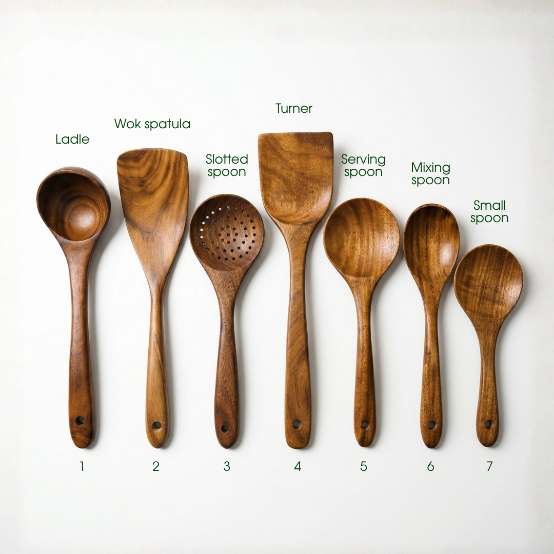 🔥Free Wooden Holder with Today's Order—🏡Small Leaf Acacia Wood Utensil Set—The Safest Choice for Your Family's Kitchen✨️
