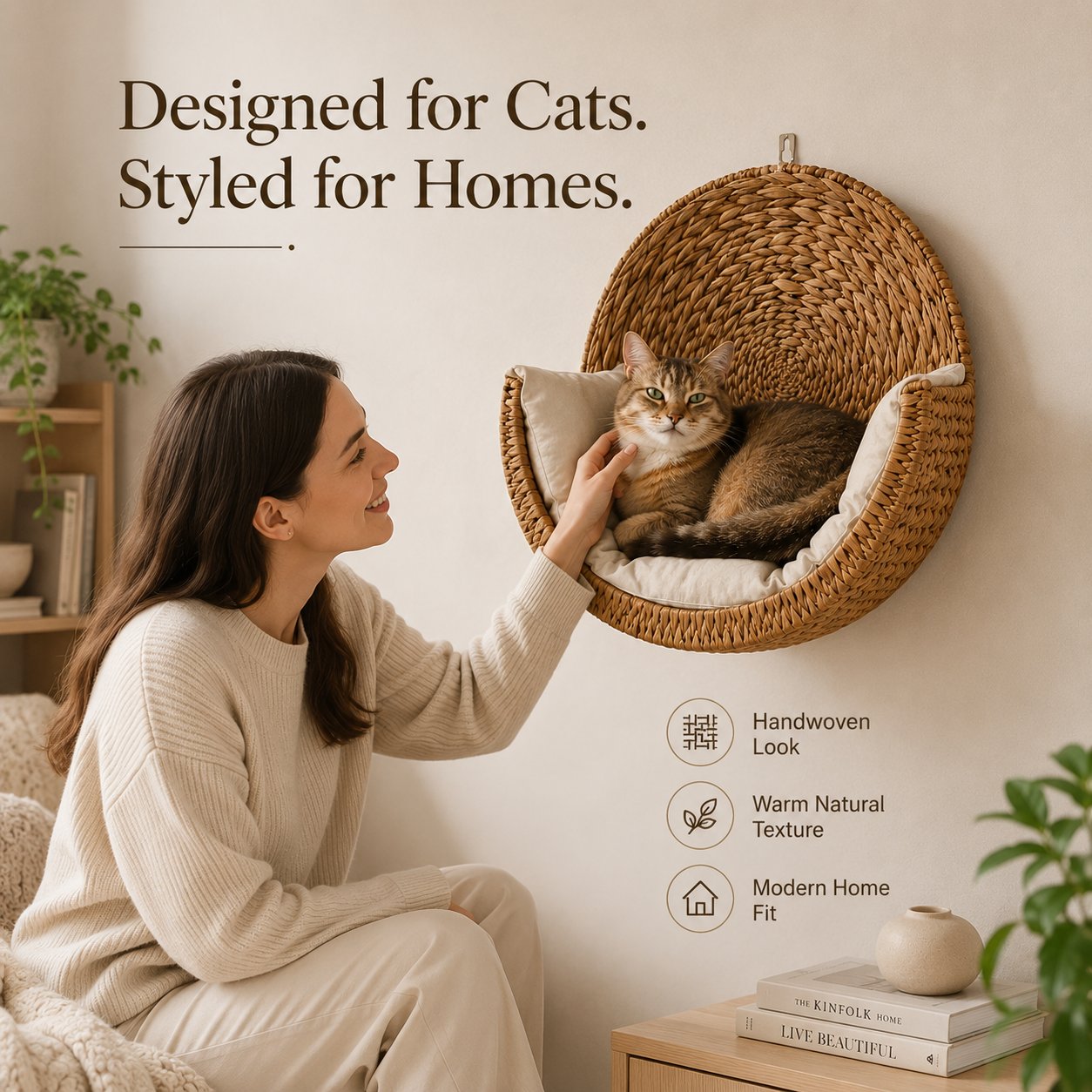 Free Ultra-Soft Removable Cushion with Today's Order🐱 Purrfectly Cozy Handwoven Hanging Cat Bed😻