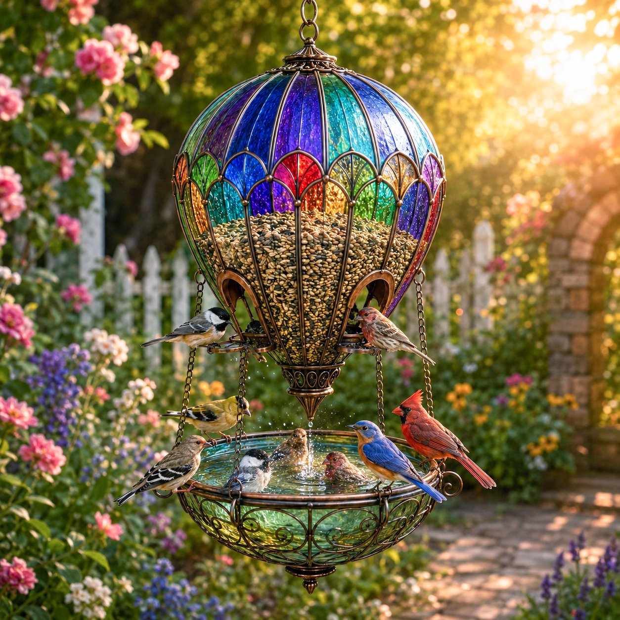 💥Last Day 50% OFF🐦Stained Glass Hot Air Balloon Bird Feeder Fountain—Turn Your Garden Into the Place Birds Choose First!🌈