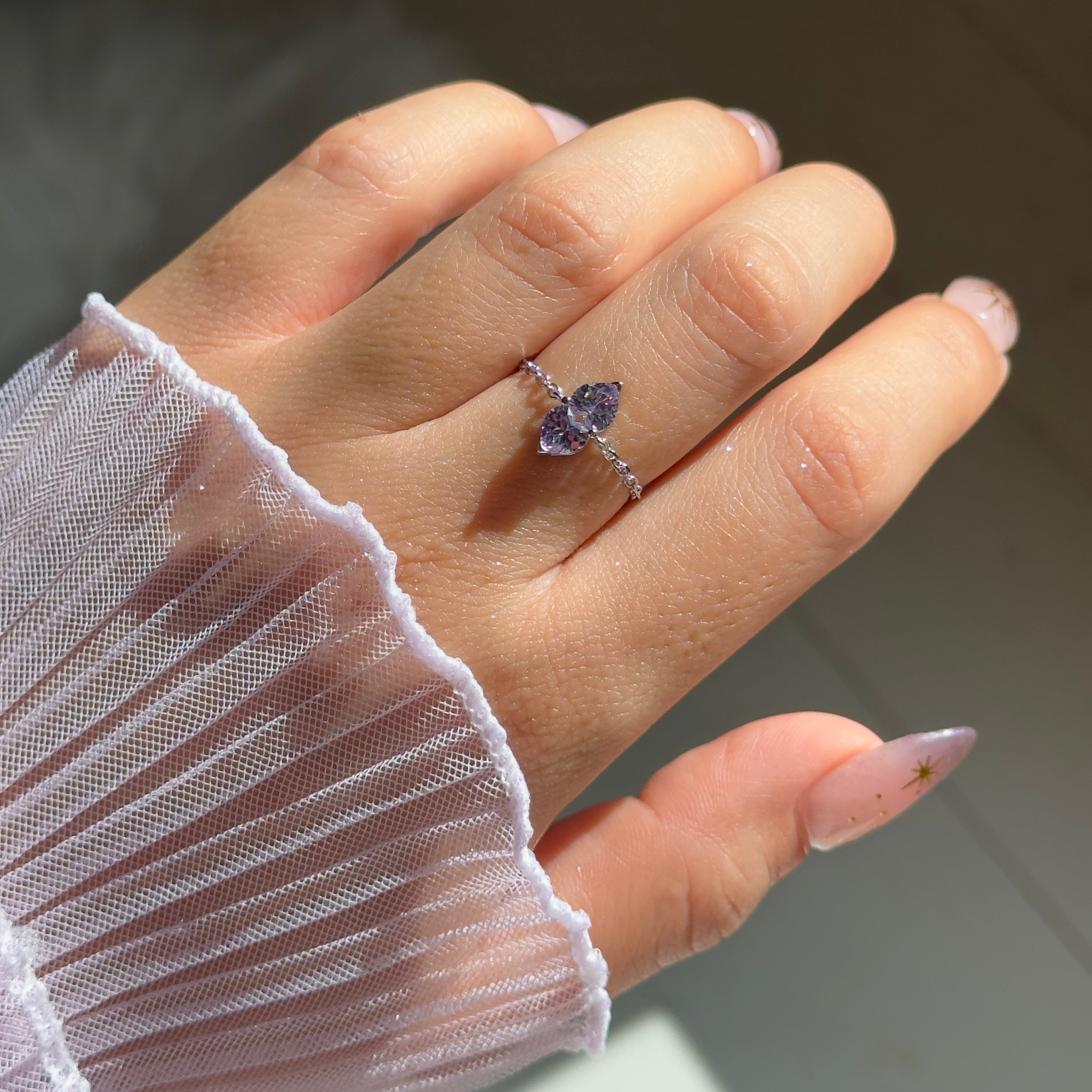 You & Me Heart Chain Ring- Dusty Purple