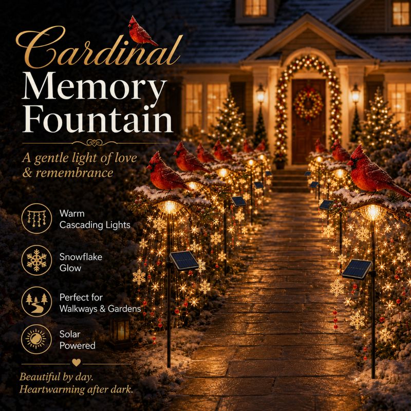 🎄Christmas Early Bird Special Sale 49% OFF🐦Solar Cardinal Memory Fountain – Remembrance Garden Stake Light⛄️
