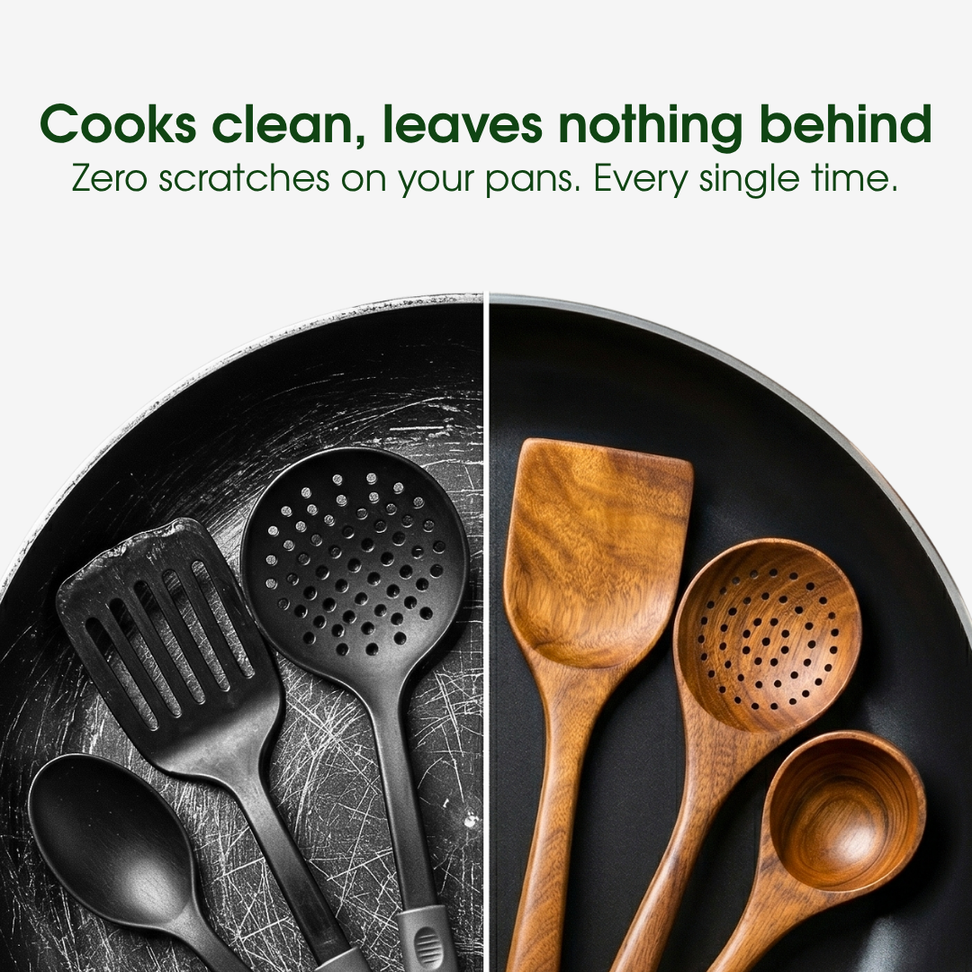 🔥Free Wooden Holder with Today's Order—🏡Small Leaf Acacia Wood Utensil Set—The Safest Choice for Your Family's Kitchen✨️