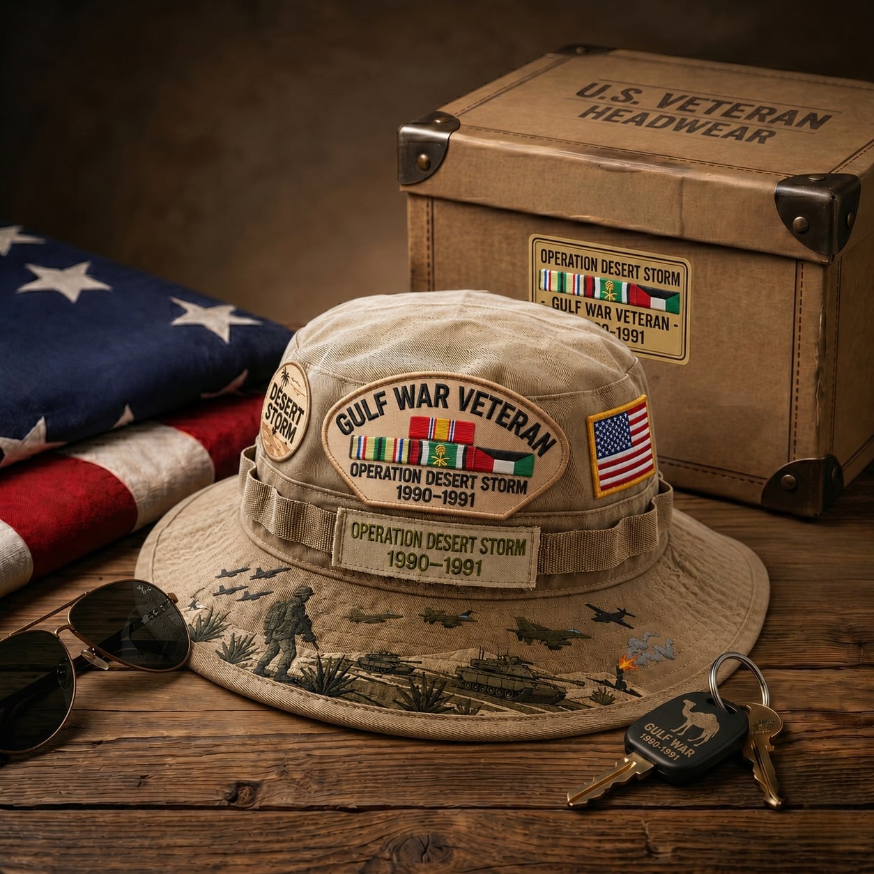 🏆Last Day Promo: 49% OFF! 🏜️ Desert Storm Veteran Commemorative Cap – Gulf War Desert Shield Boonie Hat