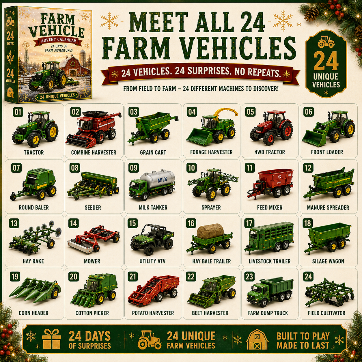 🌲Christmas Early Bird Special Sale 49% OFF ✨🚜 Build the Fleet Collection 24-Day Vehicle Advent Calendar Series | ✨ A New Adventure Every Morning