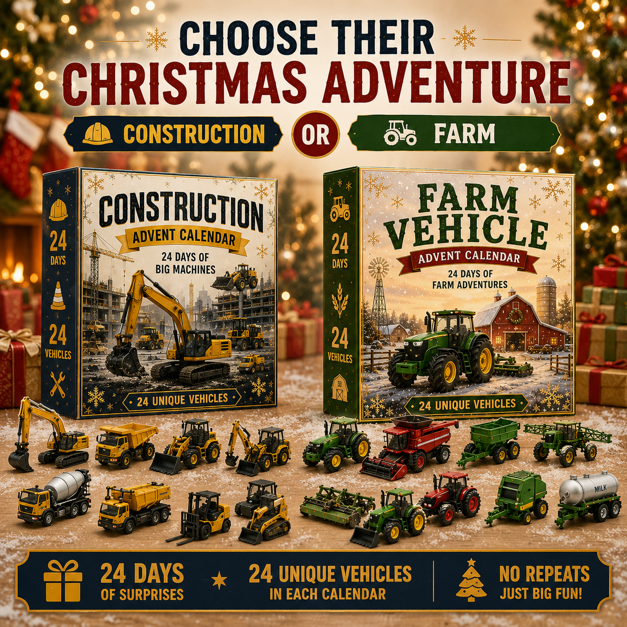 🌲Christmas Early Bird Special Sale 49% OFF ✨🚜 Build the Fleet Collection 24-Day Vehicle Advent Calendar Series | ✨ A New Adventure Every Morning