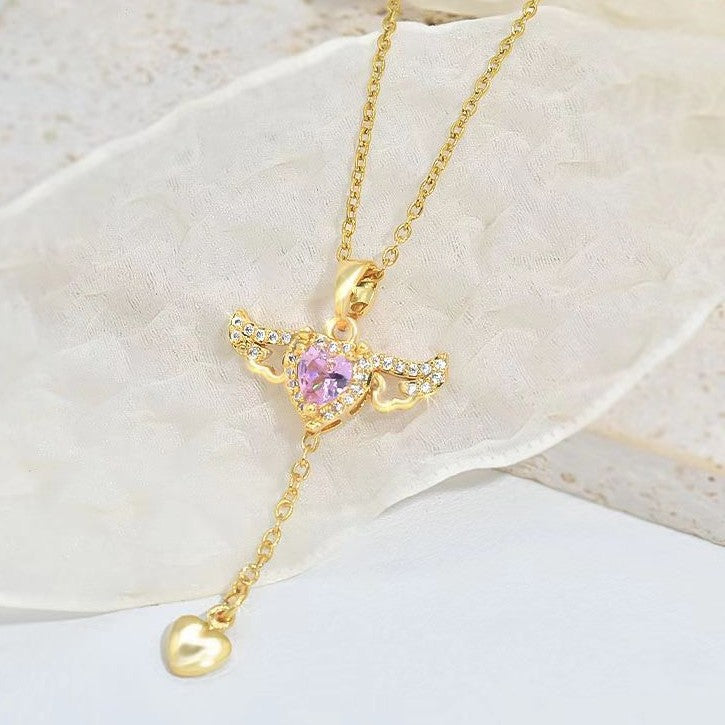 😇Angel Wings Heart Necklace for Women | Moving Cupid Crystal Pendant