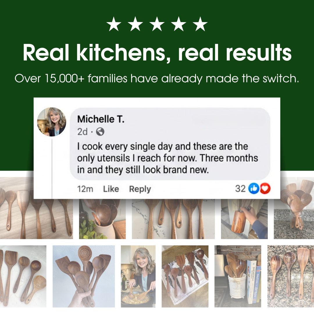 🔥Free Wooden Holder with Today's Order—🏡Small Leaf Acacia Wood Utensil Set—The Safest Choice for Your Family's Kitchen✨️