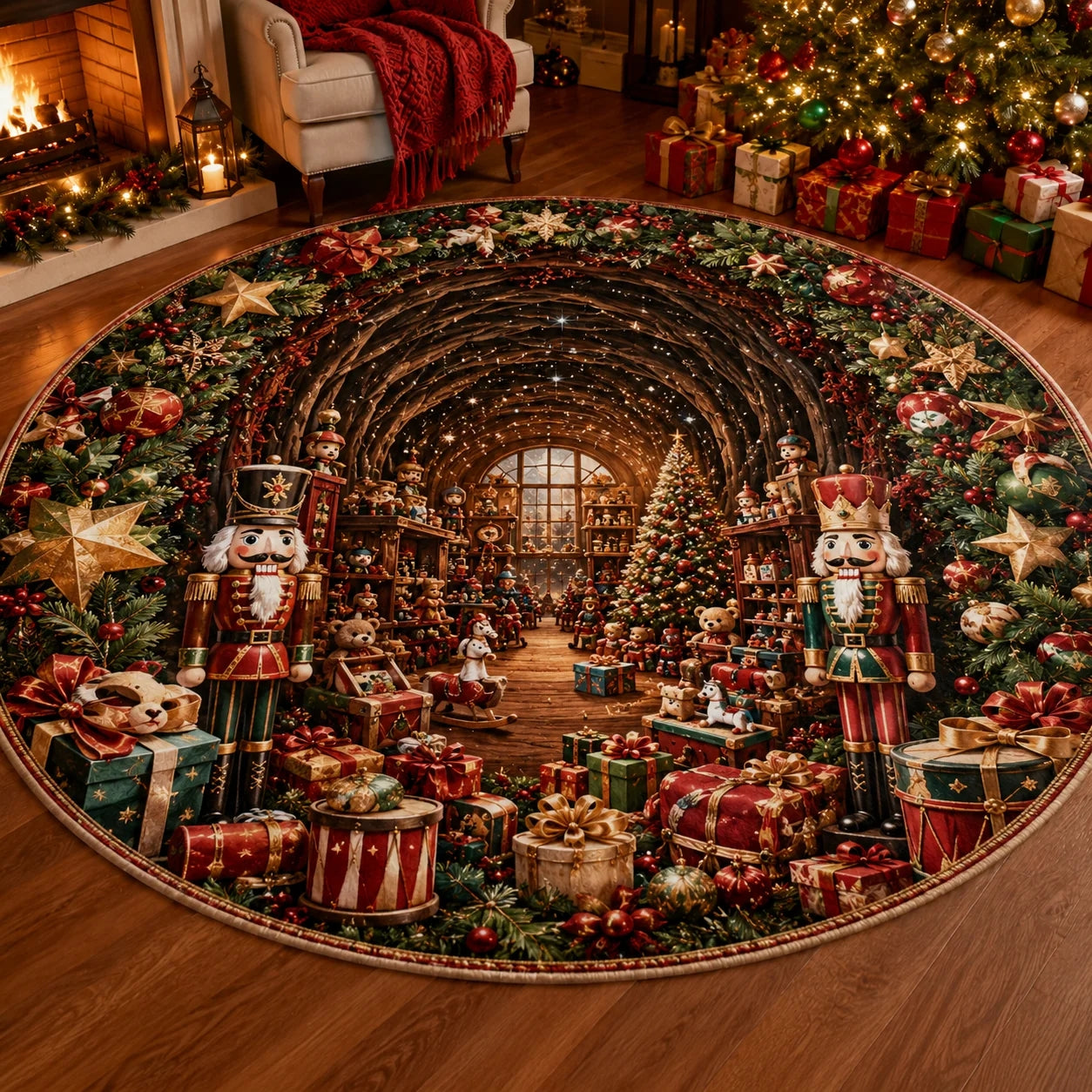🎅Christmas Early Bird Special Sale 49% OFF-🎄Christmas 3D Vortex Optical Illusion Round Rug, Festive Visual Trap Design