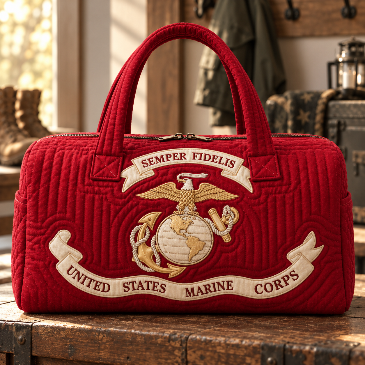 🏆Last Day Promo: 49% OFF🔥-100% Handmade US Military Heritage Quilted Duffel Bag-A Meaningful Gift of Marine Pride🎁