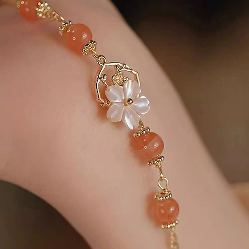 💕Buddha Stones Red Agate Tridacna Stone Flower Confidence Bracelet