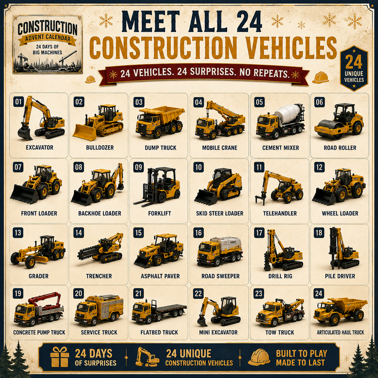 🌲Christmas Early Bird Special Sale 49% OFF ✨🚜 Build the Fleet Collection 24-Day Vehicle Advent Calendar Series | ✨ A New Adventure Every Morning