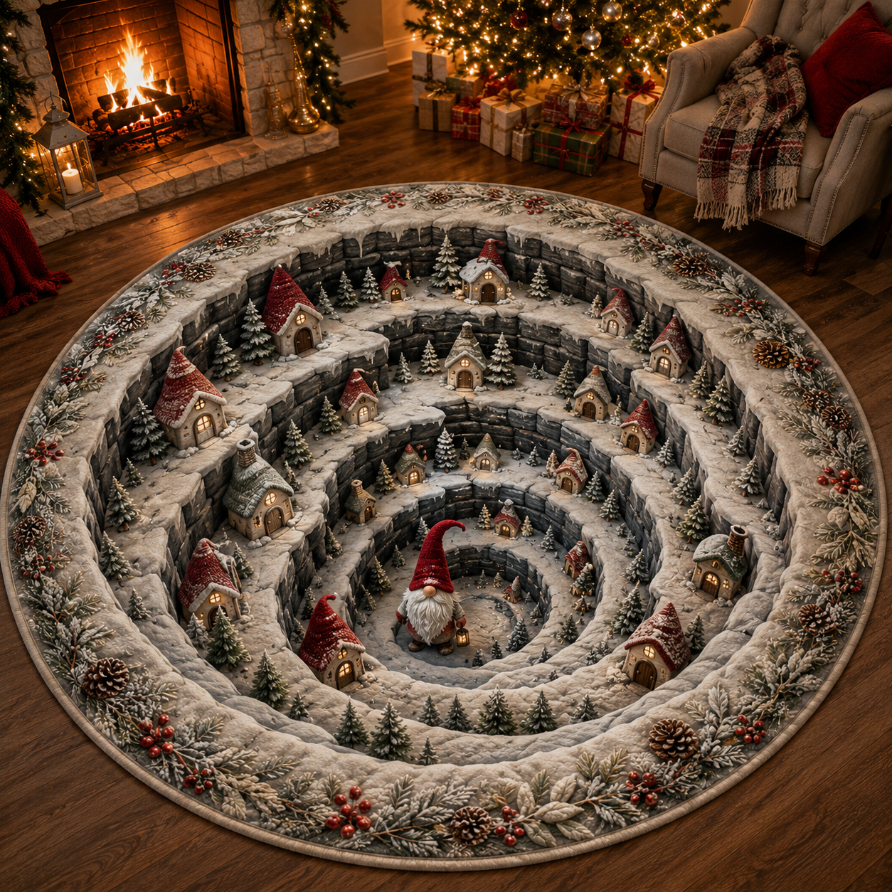 🎅Christmas Early Bird Special Sale 49% OFF-🎄Christmas 3D Vortex Optical Illusion Round Rug, Festive Visual Trap Design