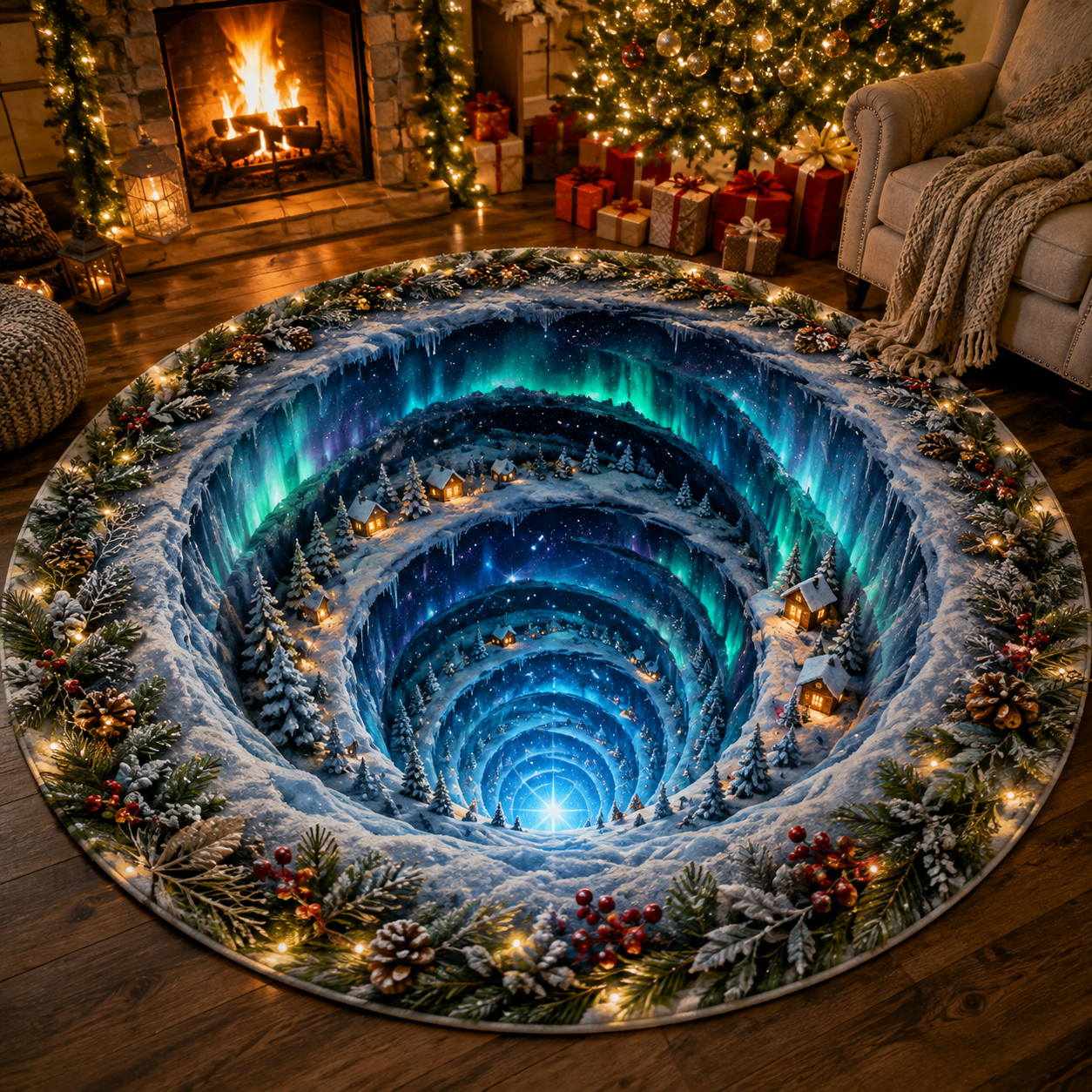 🎅Christmas Early Bird Special Sale 49% OFF-🎄Christmas 3D Vortex Optical Illusion Round Rug, Festive Visual Trap Design