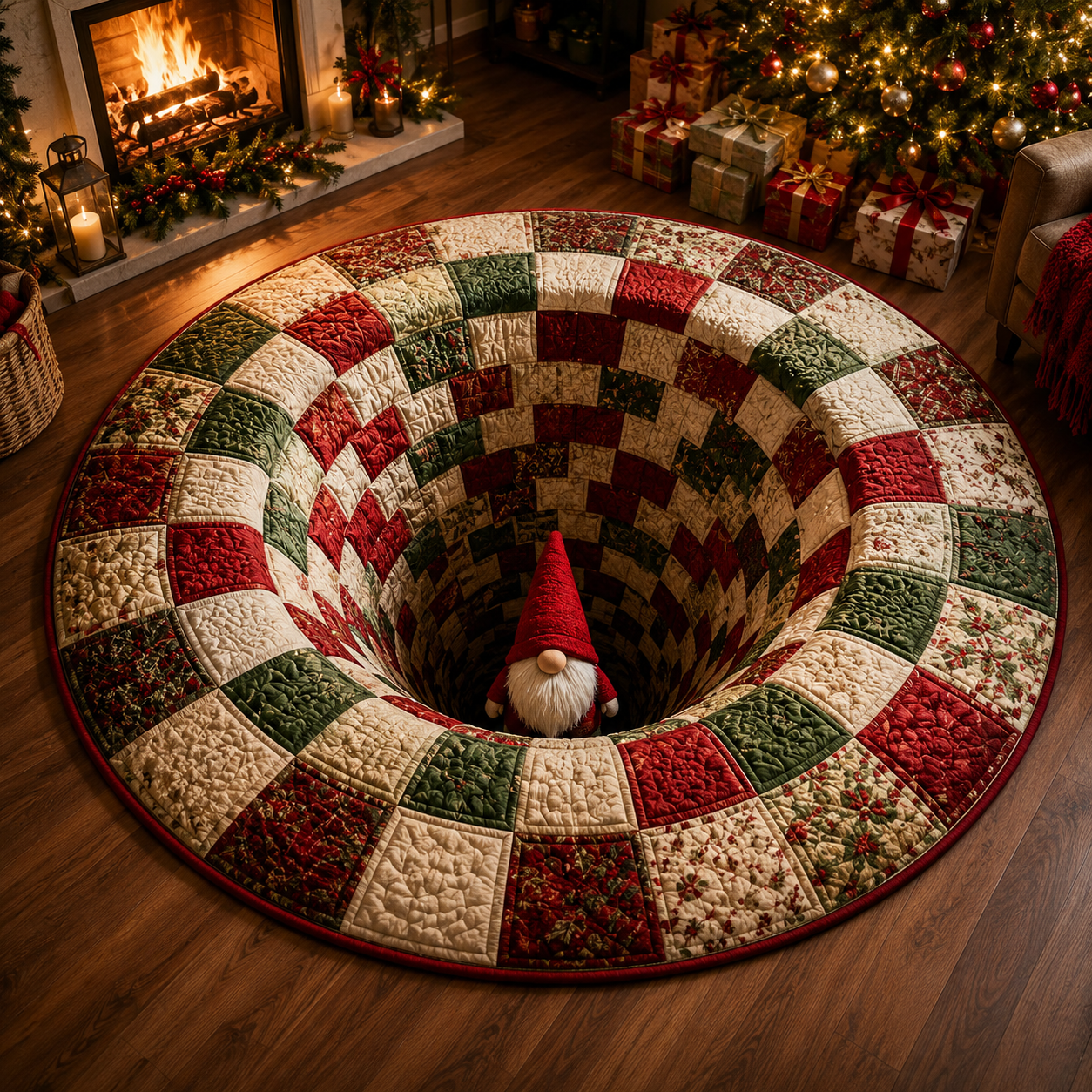 🎅Christmas Early Bird Special Sale 49% OFF-🎄Christmas 3D Vortex Optical Illusion Round Rug, Festive Visual Trap Design