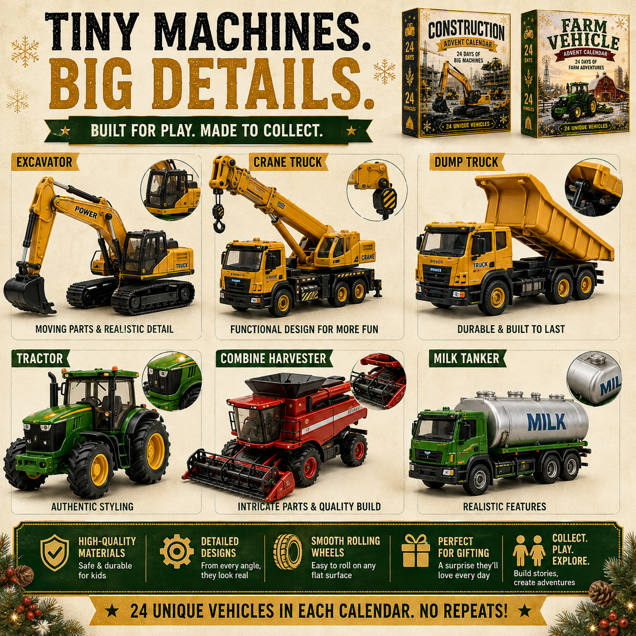 🌲Christmas Early Bird Special Sale 49% OFF ✨🚜 Build the Fleet Collection 24-Day Vehicle Advent Calendar Series | ✨ A New Adventure Every Morning