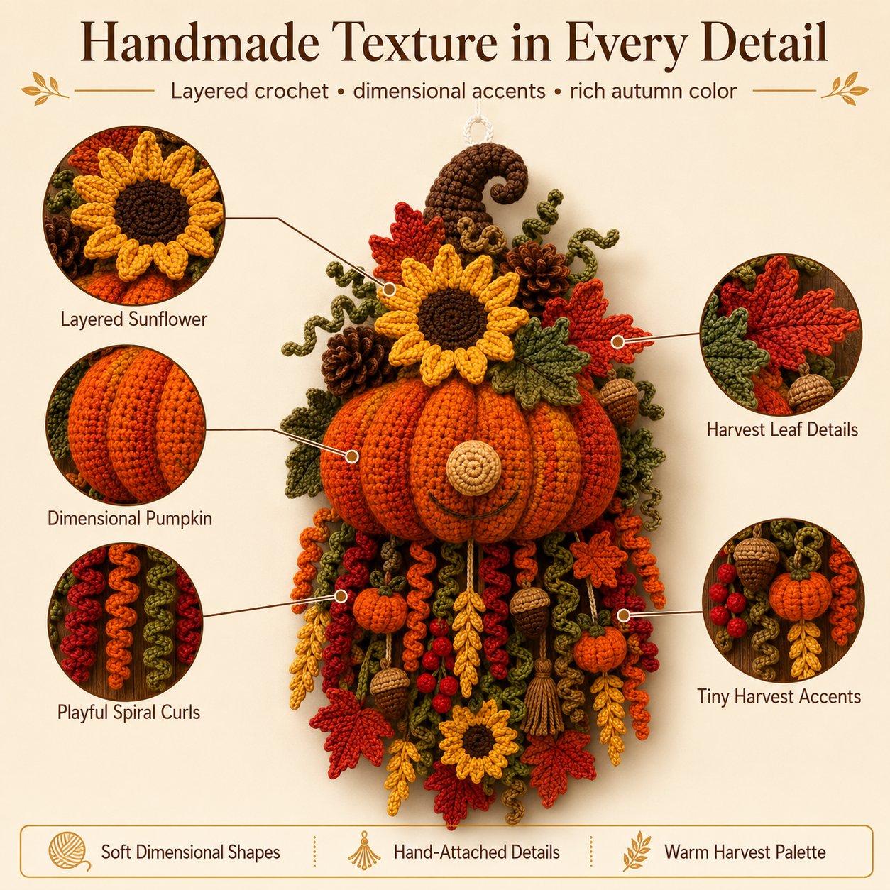 🎃Halloween Early Bird Special Sale 49% OFF-🧶 DIY Seasonal 3D Crochet Door Hanger Kit Collection | ⏳Coordinated Yarn, Filling, Accessories & Step-by-Step Instructions Included 💕