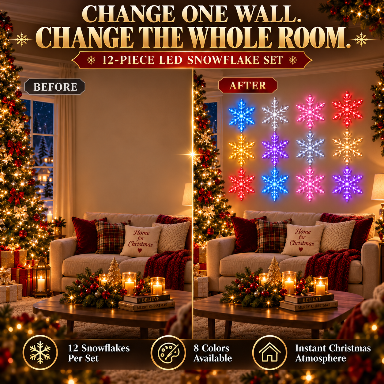 🎄Christmas Early Bird Special Sale 49% OFF❄️LED Snowflake Wall Light Set – 🎅Remote-Controlled Christmas Winter Decor