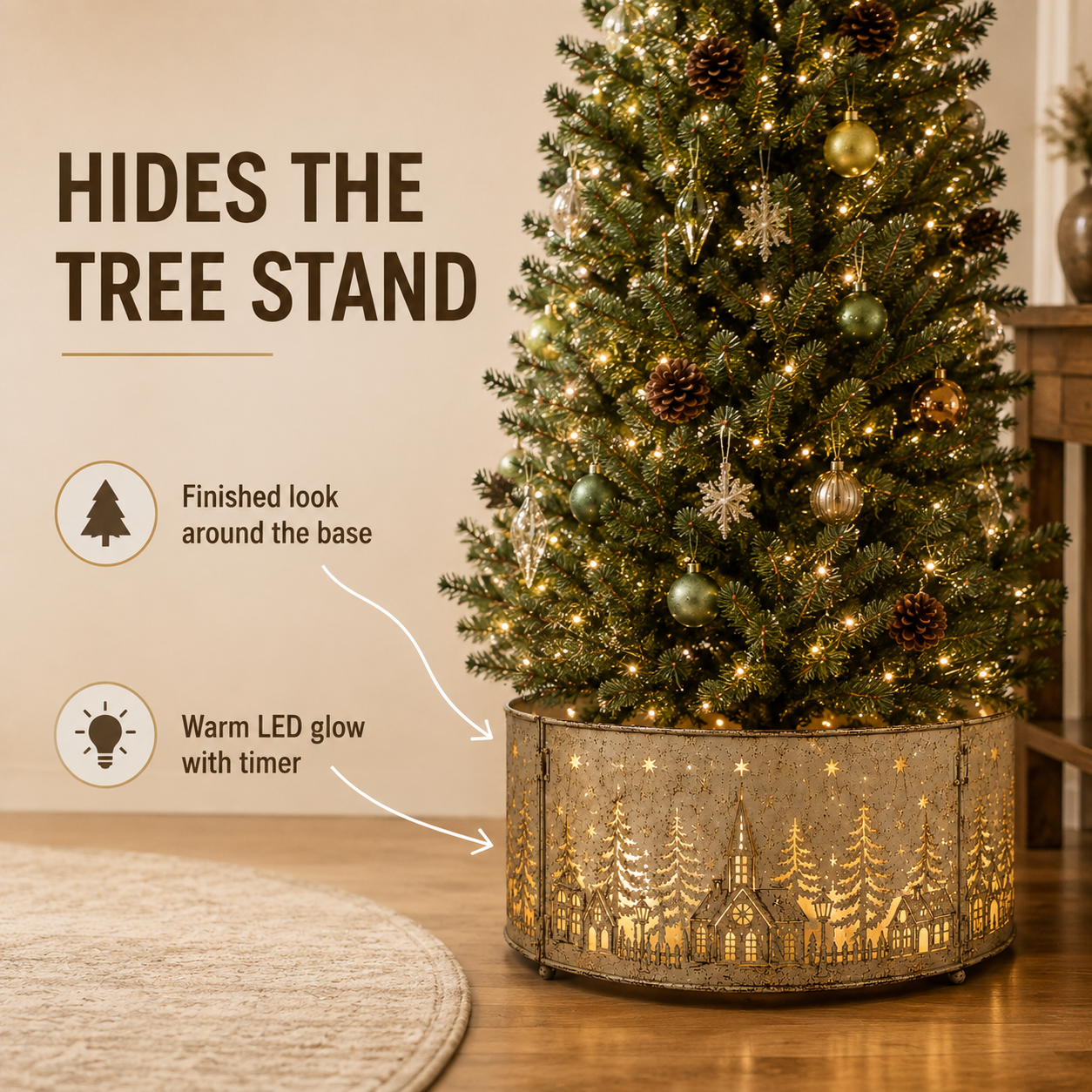 🎄Christmas Early Bird Special Sale 49% OFF🎅Pre-Lit Metal Christmas Tree✨️ Collar with Lighted Village Cutouts