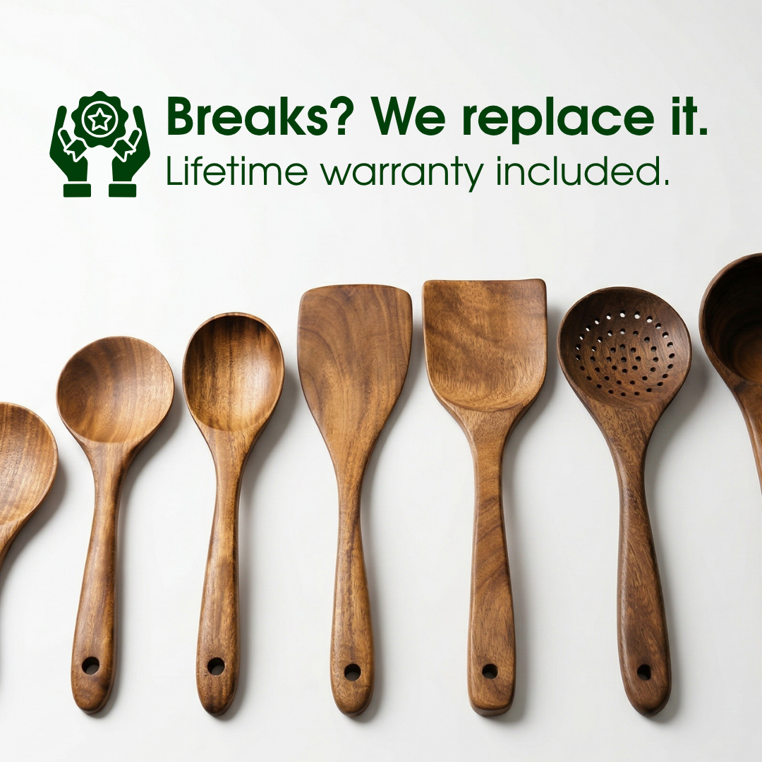 🔥Free Wooden Holder with Today's Order—🏡Small Leaf Acacia Wood Utensil Set—The Safest Choice for Your Family's Kitchen✨️