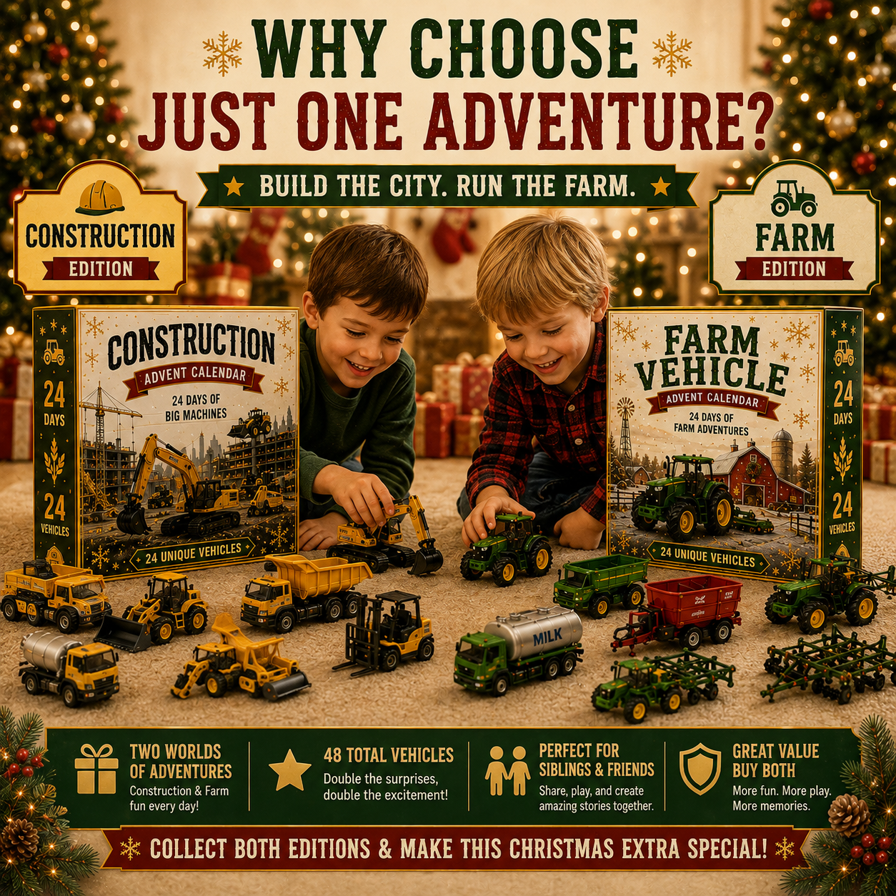 🌲Christmas Early Bird Special Sale 49% OFF ✨🚜 Build the Fleet Collection 24-Day Vehicle Advent Calendar Series | ✨ A New Adventure Every Morning