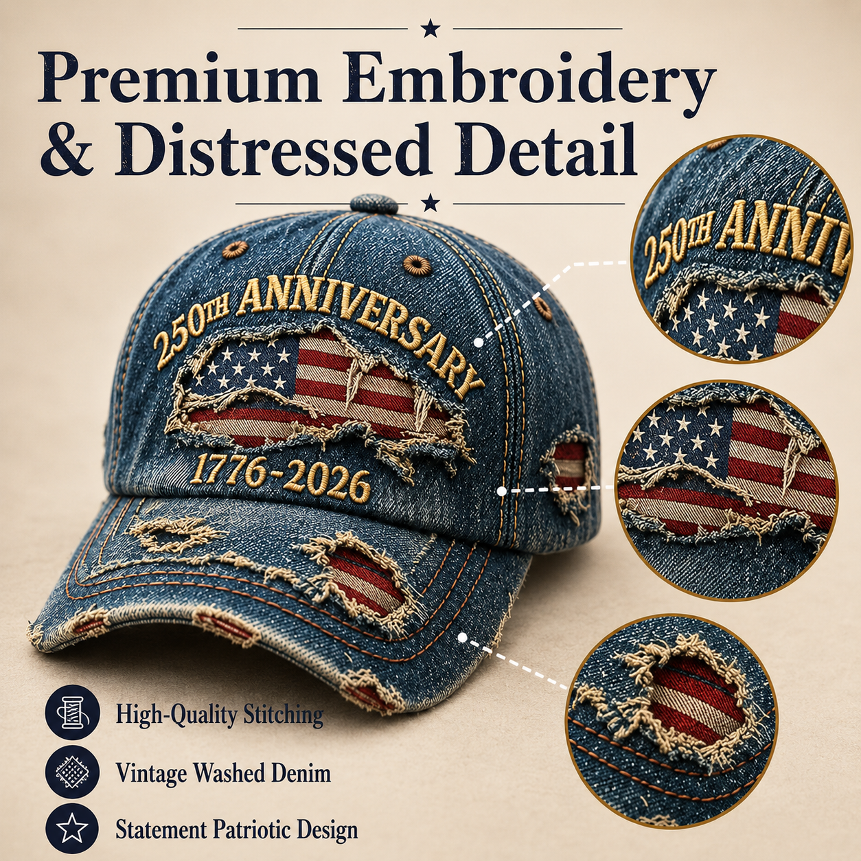 🏆Last Day Promo: 49% OFF🔥 -🇺🇸 250th Anniversary Vintage Denim Patriotic Cap