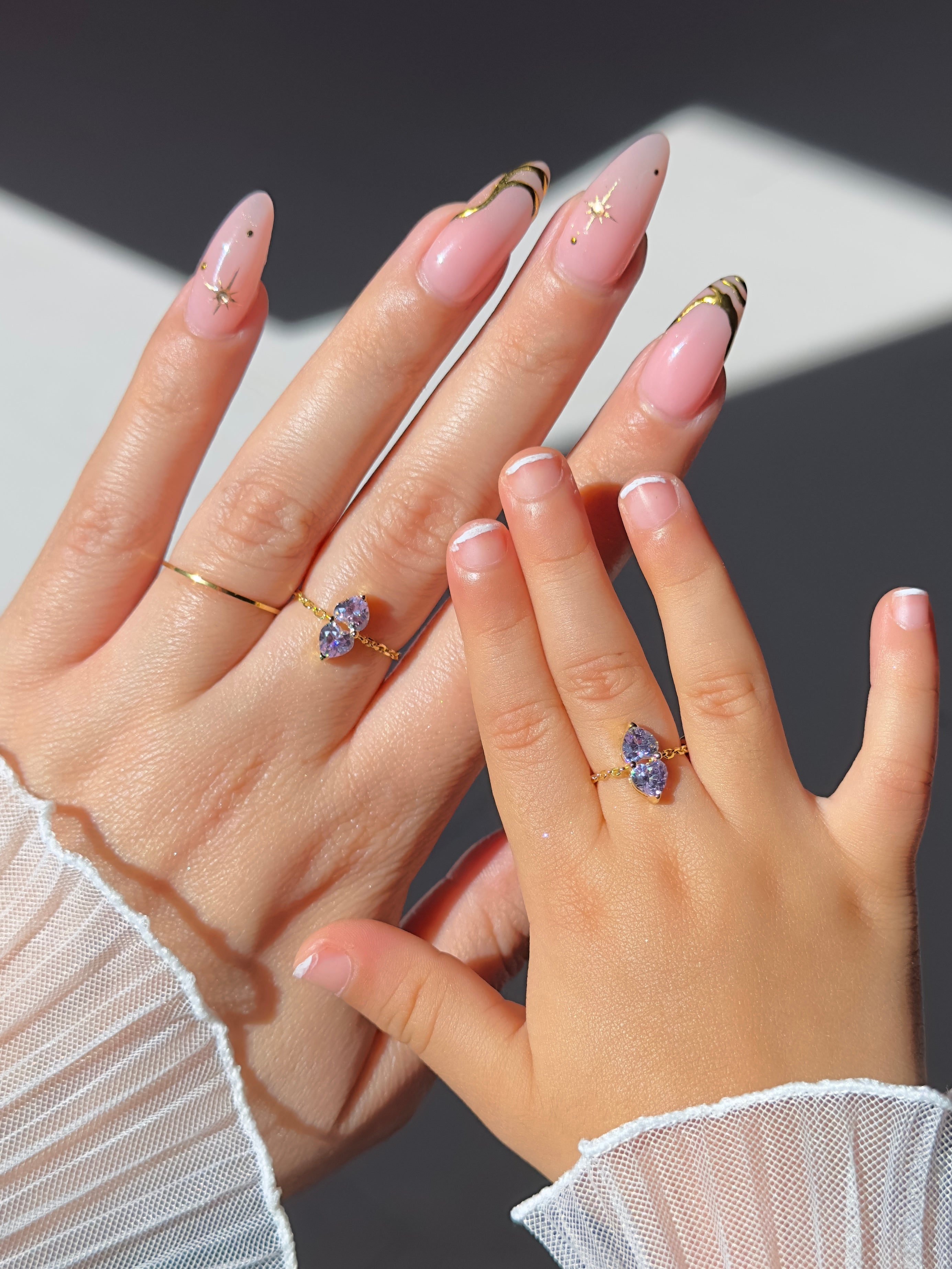 You & Me Heart Chain Ring- Dusty Purple