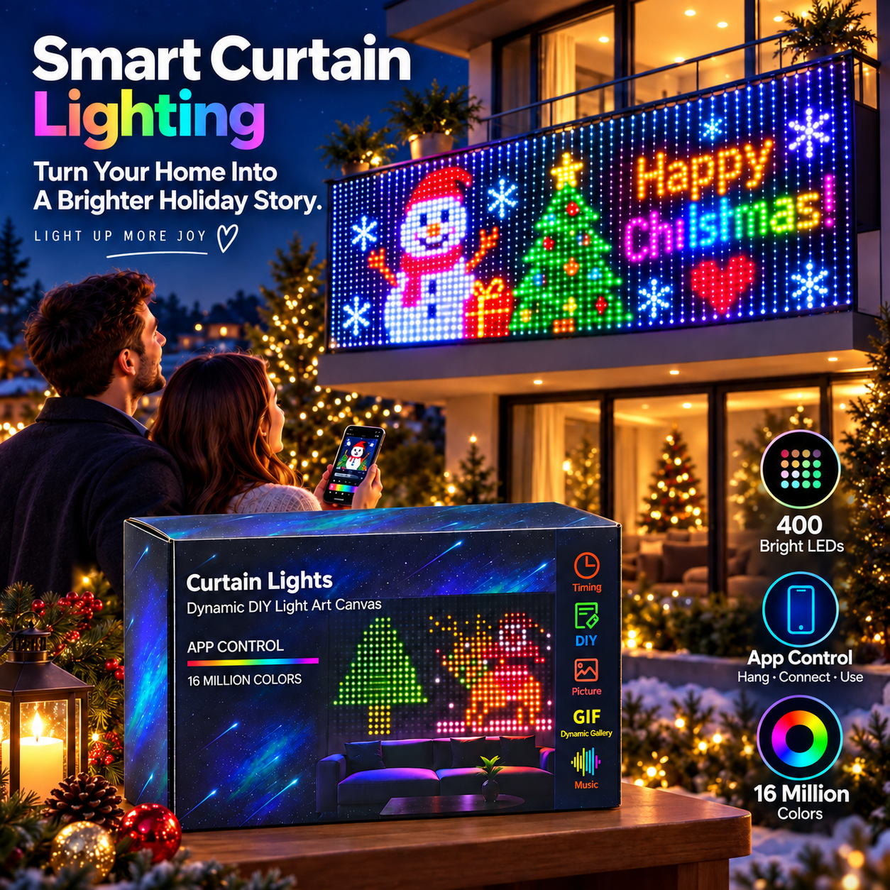 🎅Christmas Early Bird Special Sale 49% OFF -🎄 Smart Animated Mesh Screen 🎆📱✨ Turn Your Balcony Into A Giant LED Light Show! 