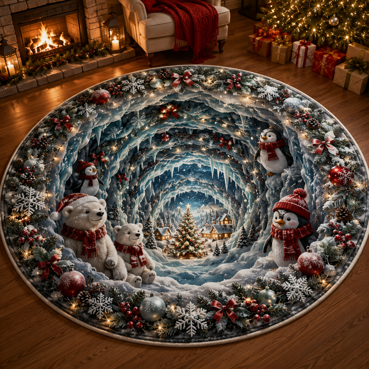 🎅Christmas Early Bird Special Sale 49% OFF-🎄Christmas 3D Vortex Optical Illusion Round Rug, Festive Visual Trap Design