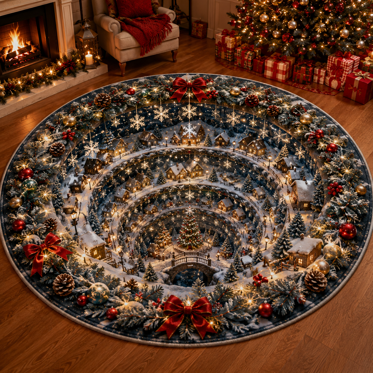 🎅Christmas Early Bird Special Sale 49% OFF-🎄Christmas 3D Vortex Optical Illusion Round Rug, Festive Visual Trap Design