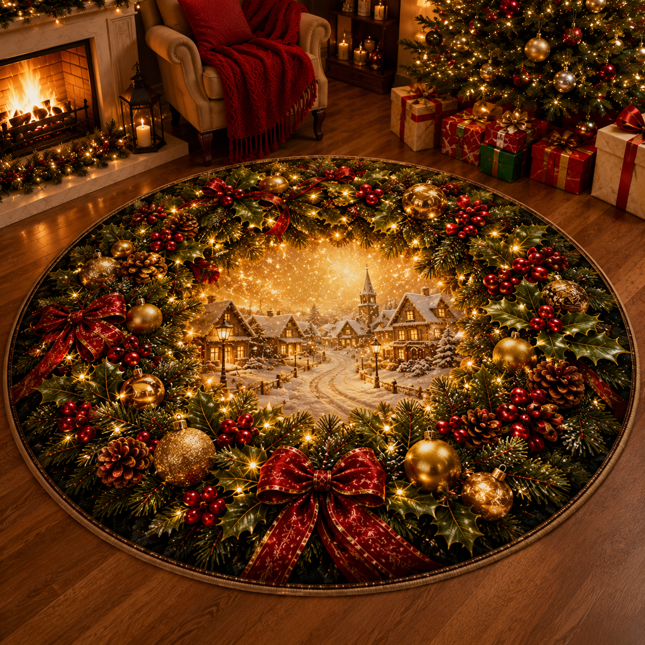 🎅Christmas Early Bird Special Sale 49% OFF-🎄Christmas 3D Vortex Optical Illusion Round Rug, Festive Visual Trap Design