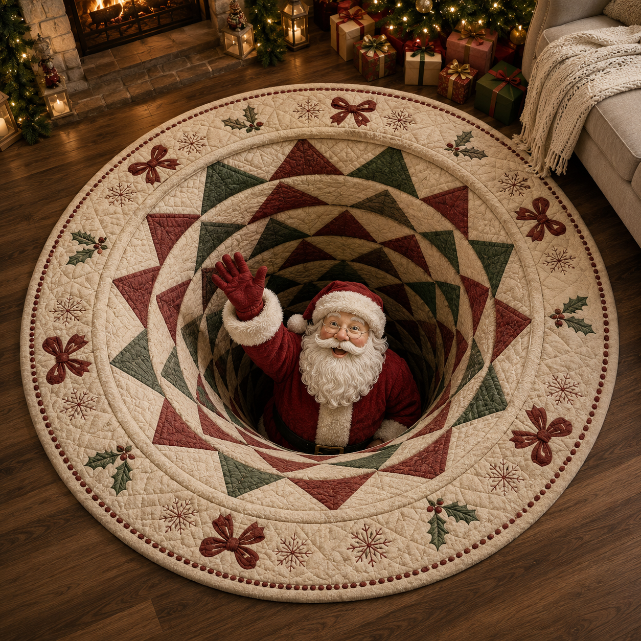 🎅Christmas Early Bird Special Sale 49% OFF-🎄Christmas 3D Vortex Optical Illusion Round Rug, Festive Visual Trap Design