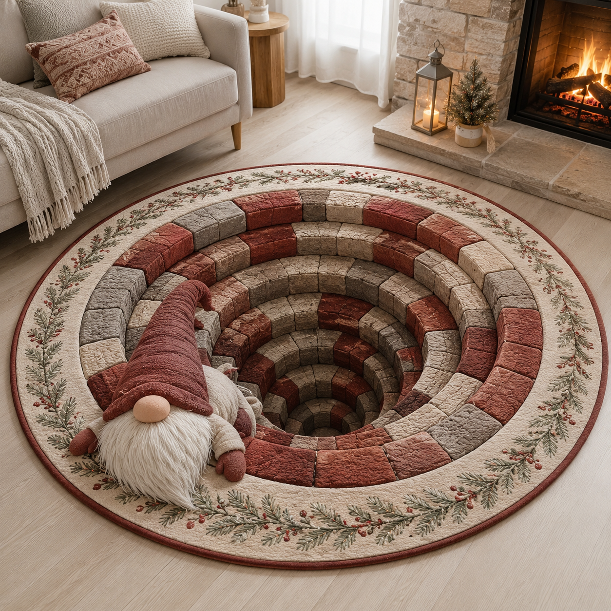 🎅Christmas Early Bird Special Sale 49% OFF-🎄Christmas 3D Vortex Optical Illusion Round Rug, Festive Visual Trap Design