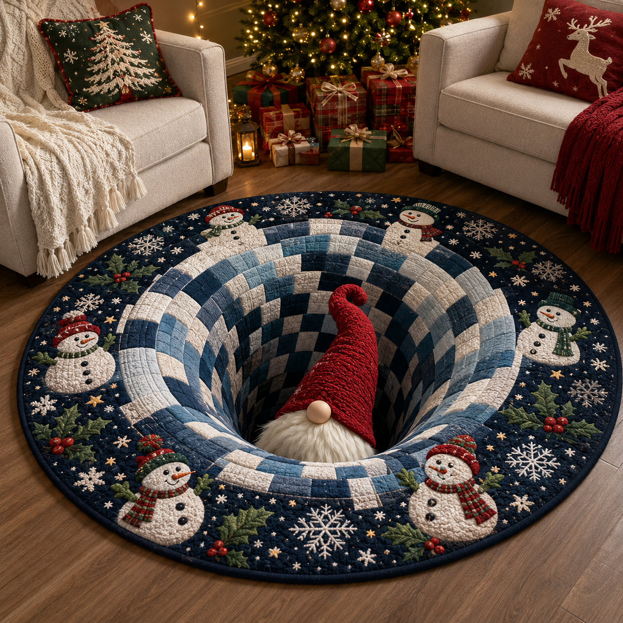 🎅Christmas Early Bird Special Sale 49% OFF-🎄Christmas 3D Vortex Optical Illusion Round Rug, Festive Visual Trap Design