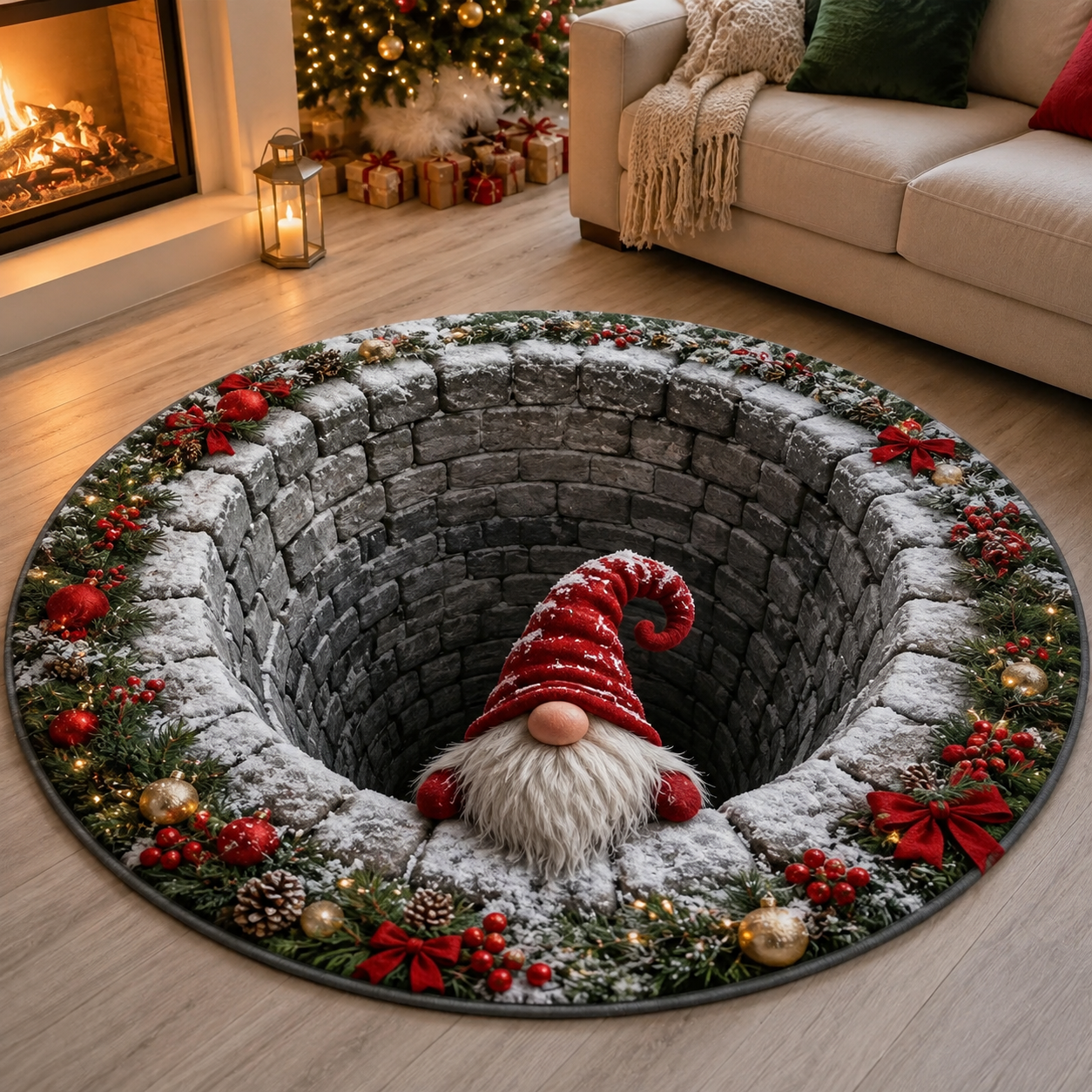 🎅Christmas Early Bird Special Sale 49% OFF-🎄Christmas 3D Vortex Optical Illusion Round Rug, Festive Visual Trap Design
