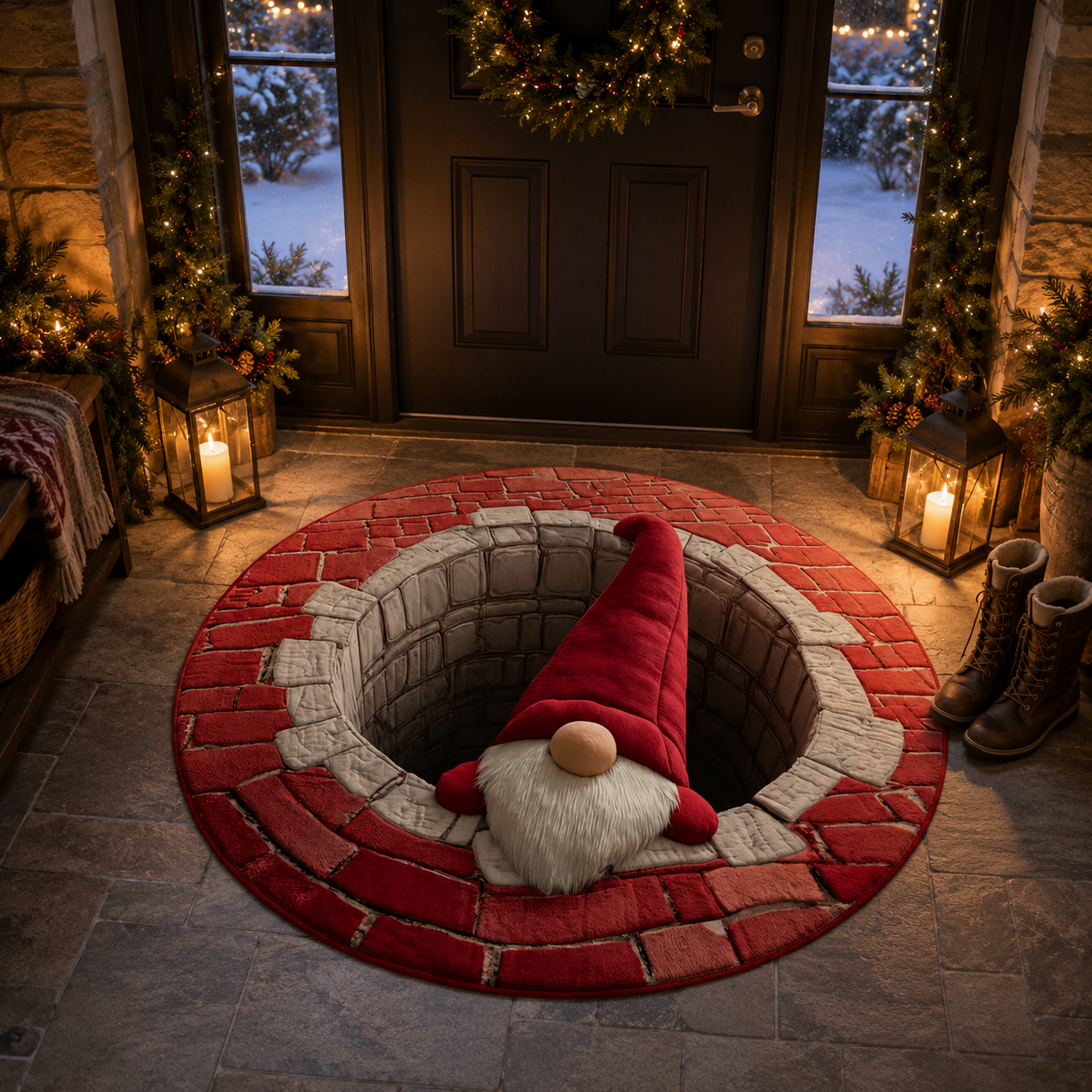 🎅Christmas Early Bird Special Sale 49% OFF-🎄Christmas 3D Vortex Optical Illusion Round Rug, Festive Visual Trap Design