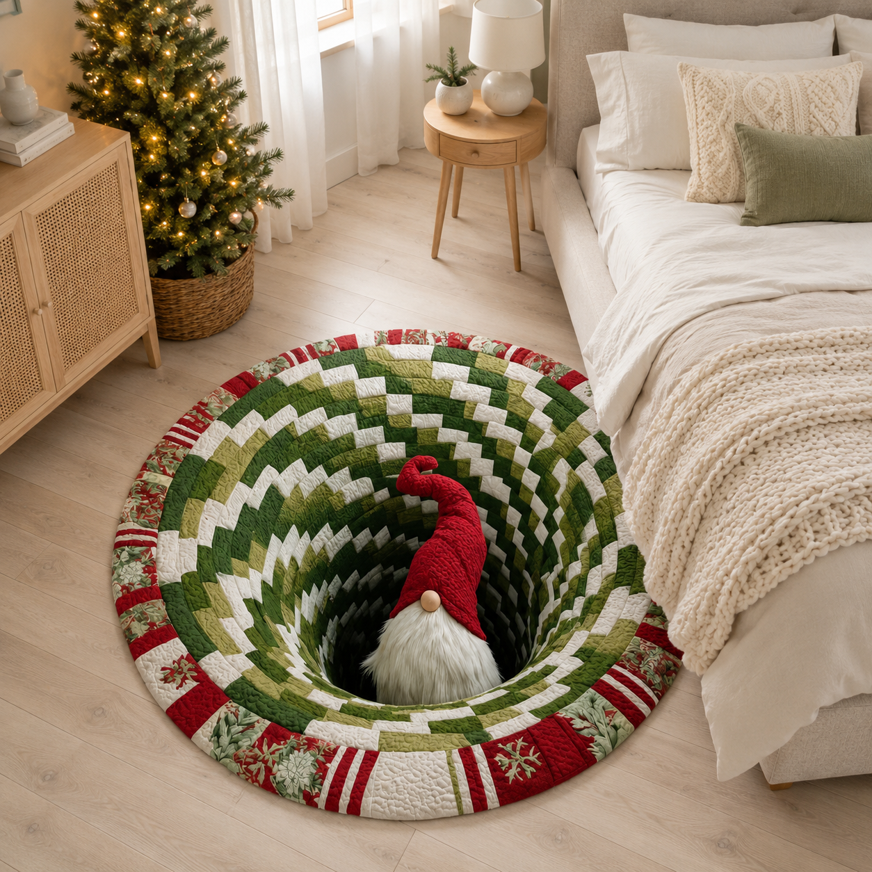 🎅Christmas Early Bird Special Sale 49% OFF-🎄Christmas 3D Vortex Optical Illusion Round Rug, Festive Visual Trap Design