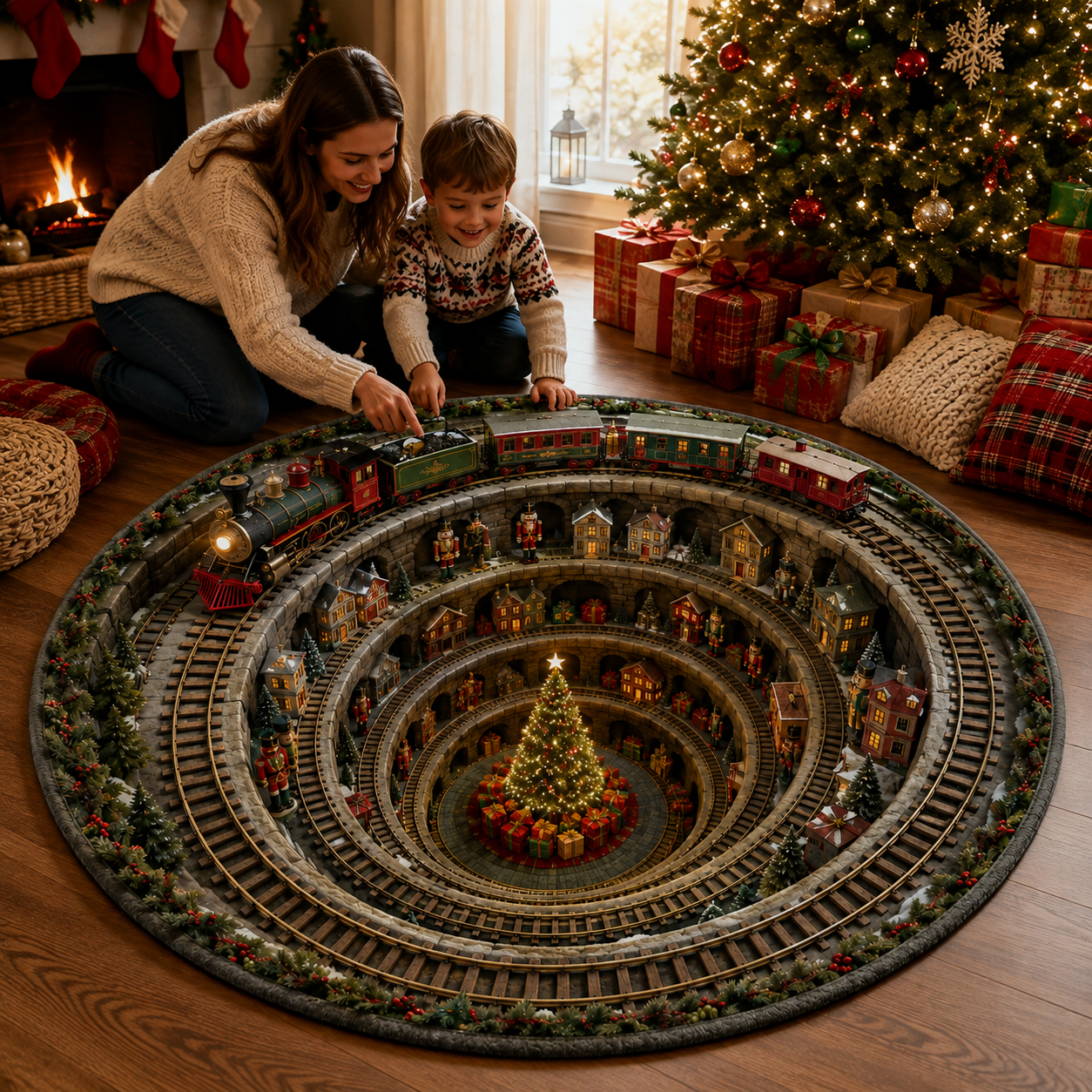 🎅Christmas Early Bird Special Sale 49% OFF-🎄Christmas 3D Vortex Optical Illusion Round Rug, Festive Visual Trap Design