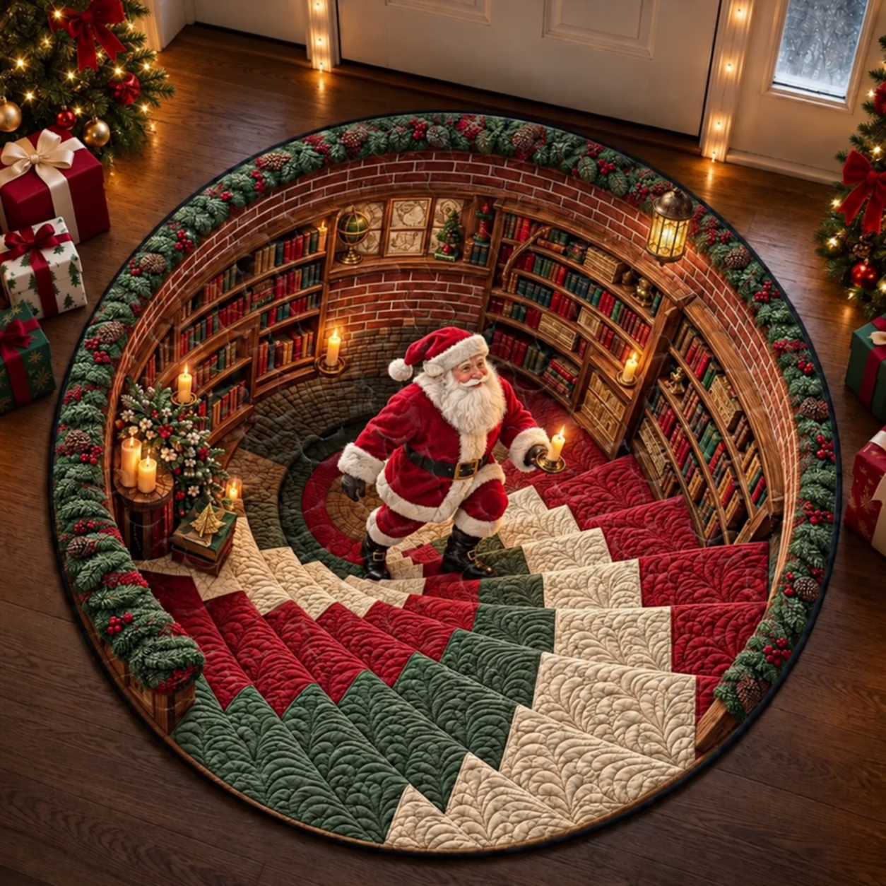 🎅Christmas Early Bird Special Sale 49% OFF-🎄Christmas 3D Vortex Optical Illusion Round Rug, Festive Visual Trap Design