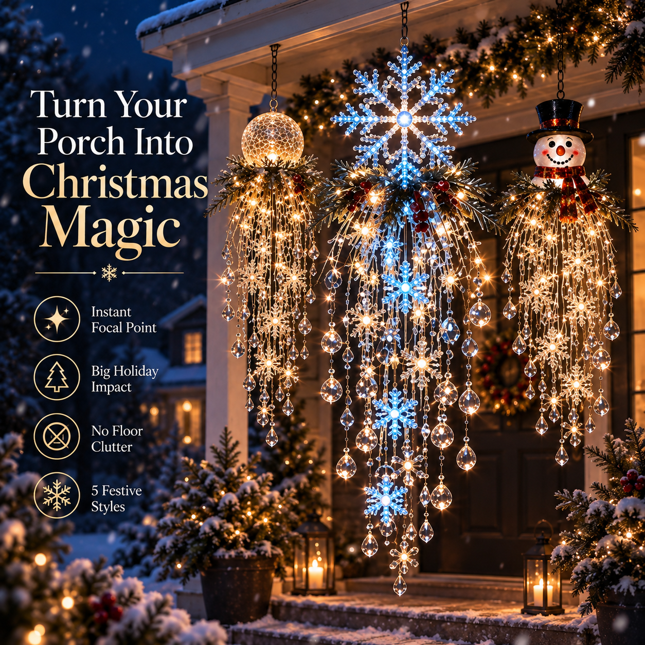 🎄Christmas Early Bird Special Sale 49% OFF🎅- Christmas Hanging Snowflake & Crystal LED Light | Magical Porch Glow ✨