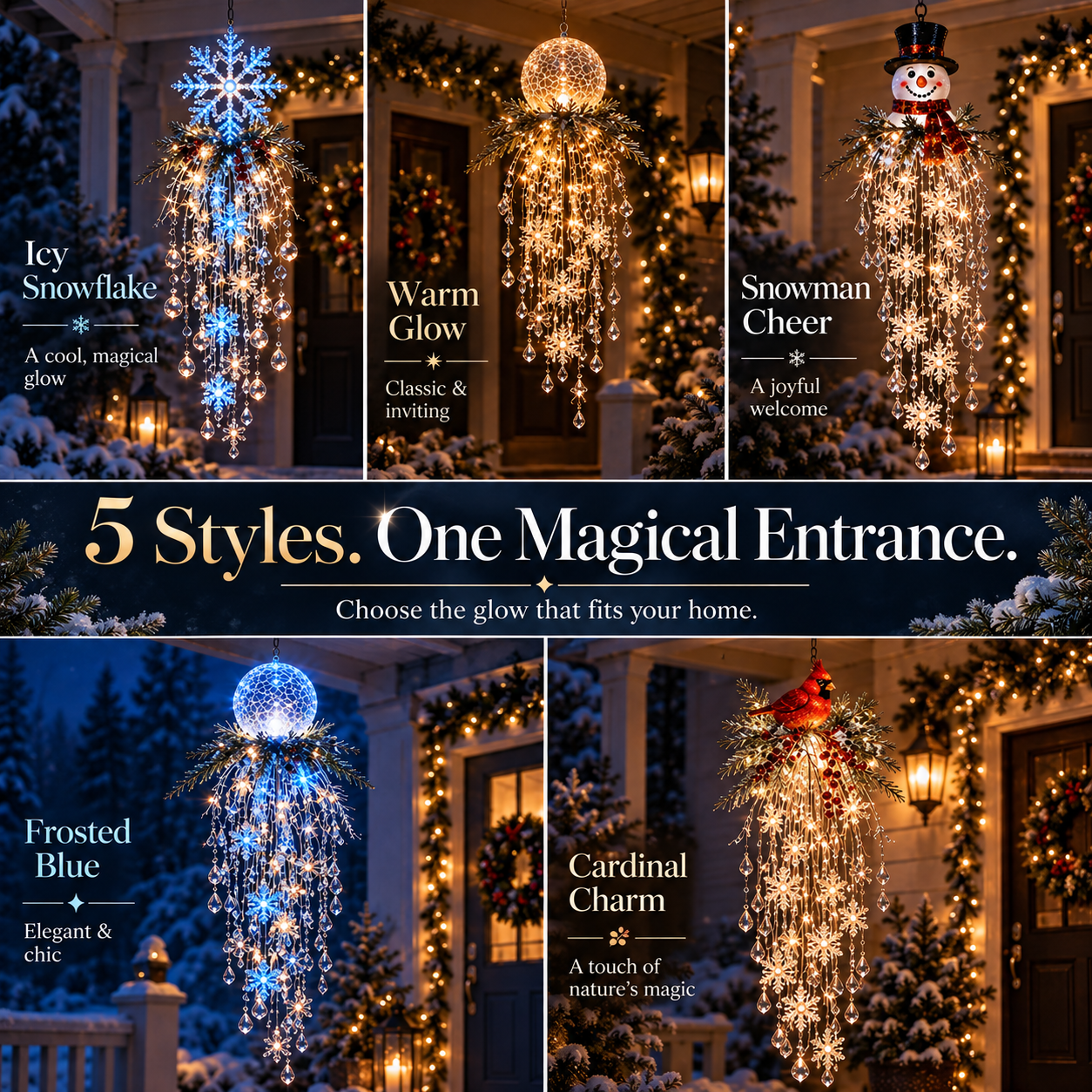 🎄Christmas Early Bird Special Sale 49% OFF🎅- Christmas Hanging Snowflake & Crystal LED Light | Magical Porch Glow ✨