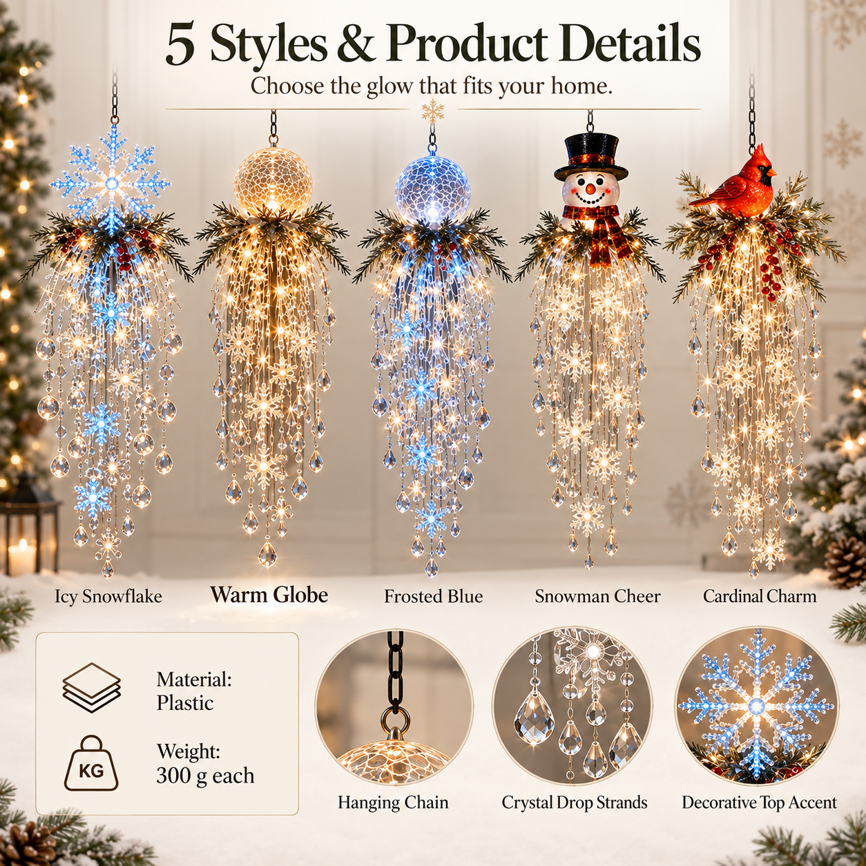 🎄Christmas Early Bird Special Sale 49% OFF🎅- Christmas Hanging Snowflake & Crystal LED Light | Magical Porch Glow ✨
