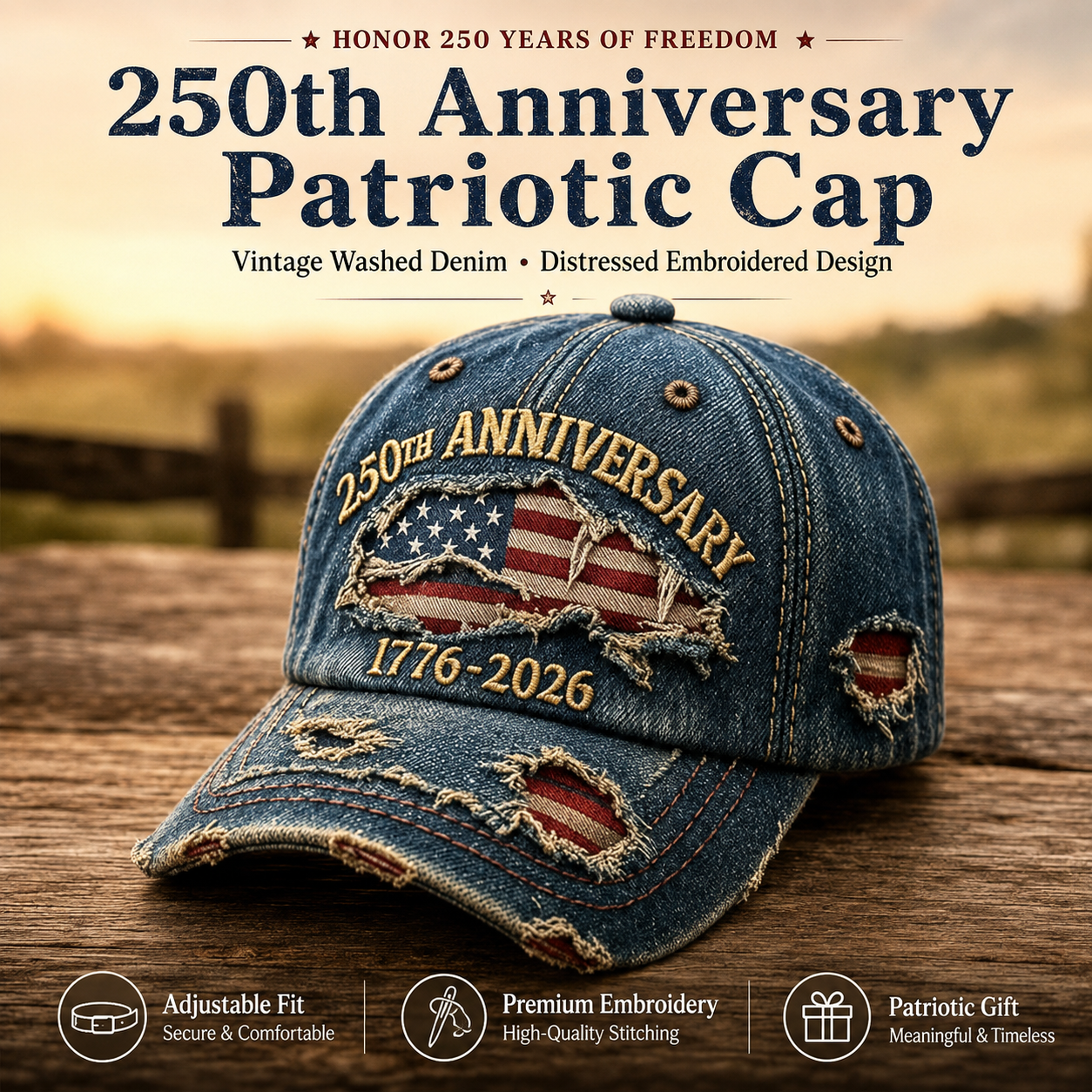 🏆Last Day Promo: 49% OFF🔥 -🇺🇸 250th Anniversary Vintage Denim Patriotic Cap